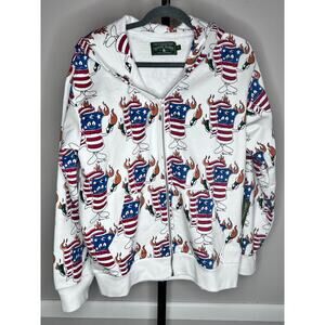 Denim Tears Firecracker Zip Hoodie White Graphic Flag Print Size Small NWT
